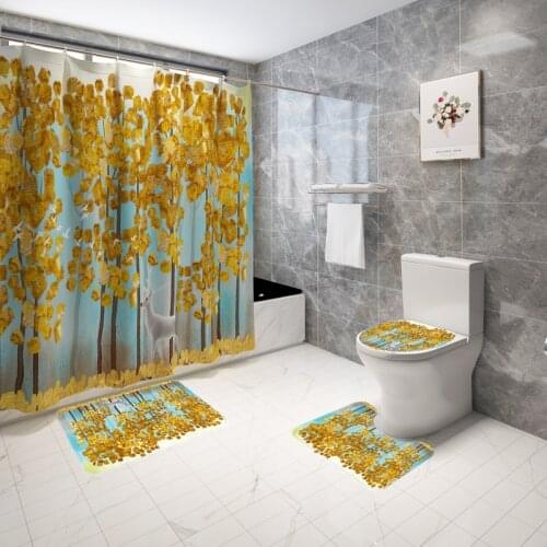Cartoon Animal Printed Carpet Mat for Bathroom Bath Mat and Shower Curtain Set Toilet Seat Cover Mat Bath Mat with Curtain Set