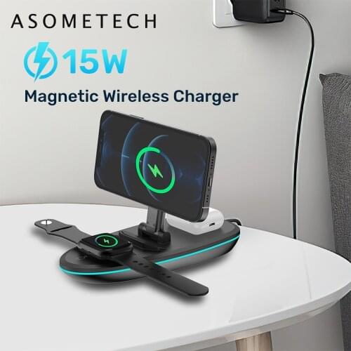 15W Magnetic Wireless Charger Station For iPhone 12 Pro Max Qi Foldable Charging Dock Stand For Airpods Pro Apple Watch Charger