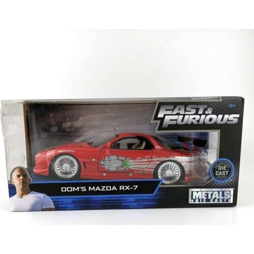 JADA 1/24 Fast and Furious Cars DOMS MAZDA RX-7 Simulation Metal Diecast Model Cars Toys