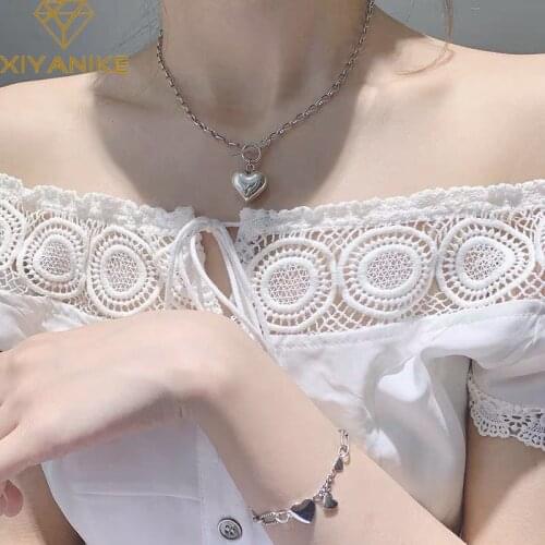 XIYANIKE New Fashion 925 Sterling Silver LOVE Heart Pendant Necklace for Women Couple Jewelry Creative Clavicle Chain Party Gift