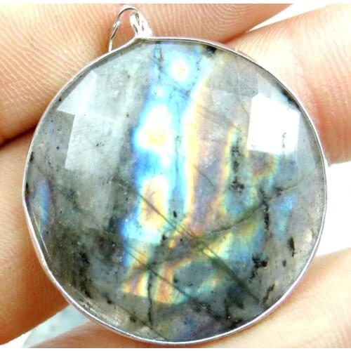 Natural stone Quartz crystal labradorite stone charms Faceted Round pendant for diy jewelry making necklace Accessories