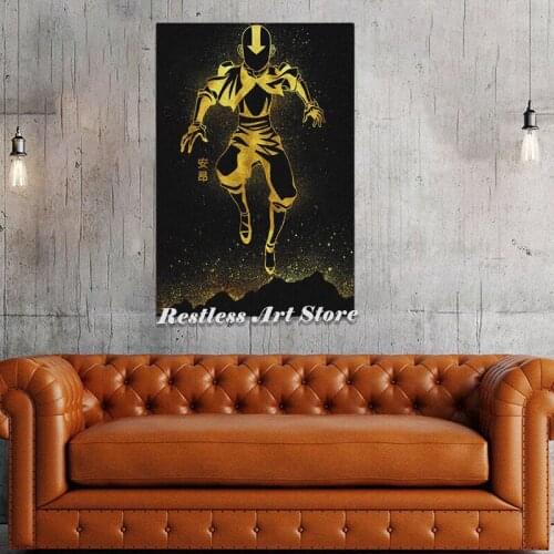 Golden Design Aang Manga Poster Framed Wooden Canvas Wall Art Decoration Prints for Living Room Home Frame Decor Painting
