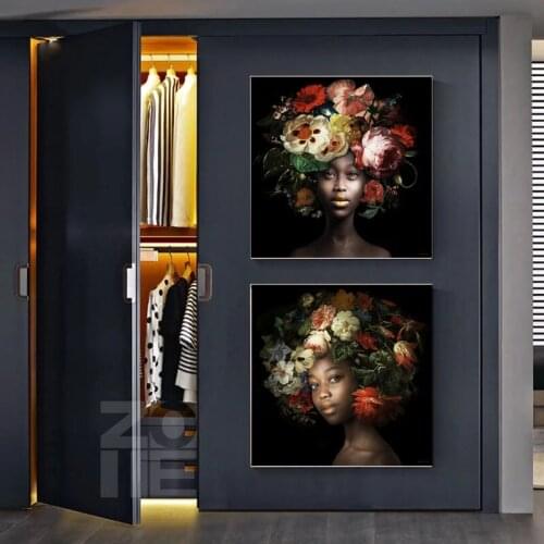 Nordic Style Beauty Flower Girl Canvas Painting Posters and Prints Scandinavian Wall Art for Living Room Home Decor (No Frame)