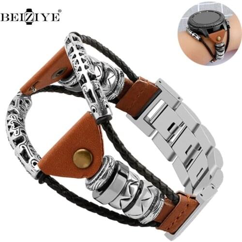 22mm Braided Leather Bangle Strap for Samsung Galaxy Watch 3 46mm For Samsung Gear S3 GTR strap Gt2e Stainless Steel watchband