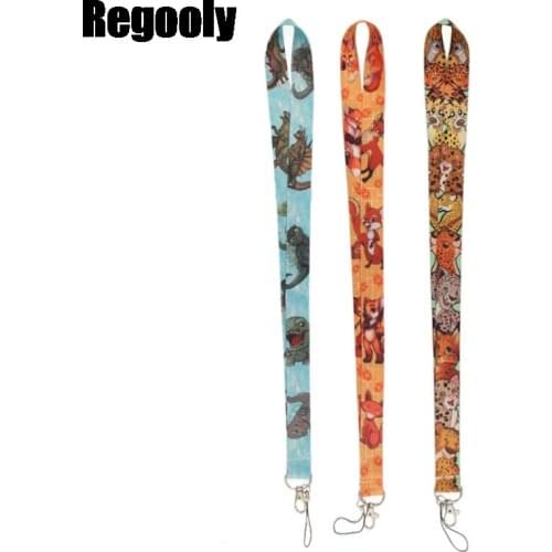Leopard fox dinosaur Keychain Lanyards Id Badge Holder ID Card Pass Gym Mobile Phone Badge Holder Key Strap webbings ribbons