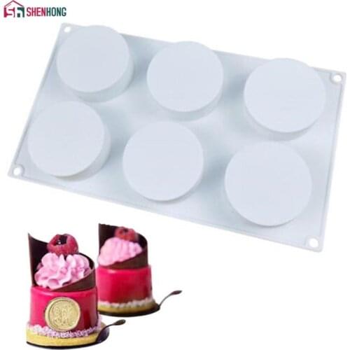 SHENHONG 6 Holes Flat Cylinder Silicone Cake Decorating Mold For Baking Mould Dessert Mousse Pan Bakewar bakvormen Baking Tools
