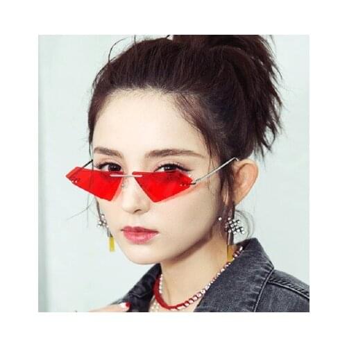 Double Lenses Triangle Cat Eye Sunglasses Rimless Sea Lens Shield Visor Glasses Women