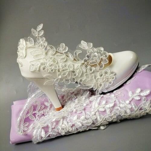 Lace silver sequines applique bridal wedding pumps shoes woman high 9CM heels platforms brides bridesmaid party white dress pump