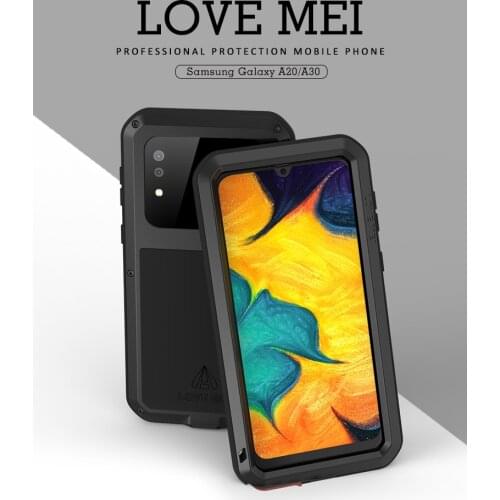 LOVE MEI Waterproof Case For Samsung Galaxy A20 Shock Water Resistant Metal Armor Cover Phone Case for Samsung Galaxy A30 Glass