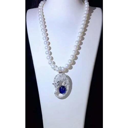 Womens fashion jewelry micro inlaid zircon cheetahs accessories white 8-9mm freshwater pearl pendant necklace