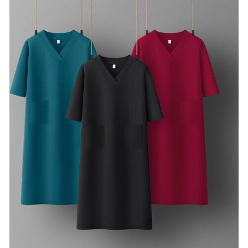 Woman Cotton Soft Dress Half sleeve V-neck Casual Elastic Lady office dress