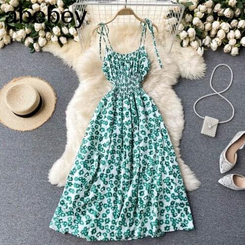 Design Print Strap Dress Women Korean Sleeveless A-line Dresses Summer Bohemian Off Shoulder Beach Sundress