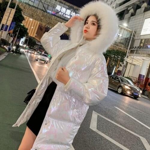 Winter Jacket Women Waterproof Bright Face Cotton Padded Coat Female Korean Artifical Large Wool Hooded Thickened Bread Parker