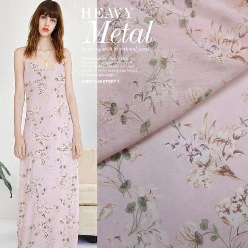 1 Meter Floral Print Light Pink Silk Cotton Fabric Thin Shirt Dress Scarf