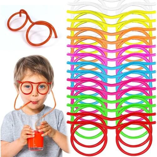 1PC Fun Soft Plastic Glasses Straw Reusable Flexible Drinking Diy Straws Funny Glasses Drinking Toys Kids Gift Party Supplies