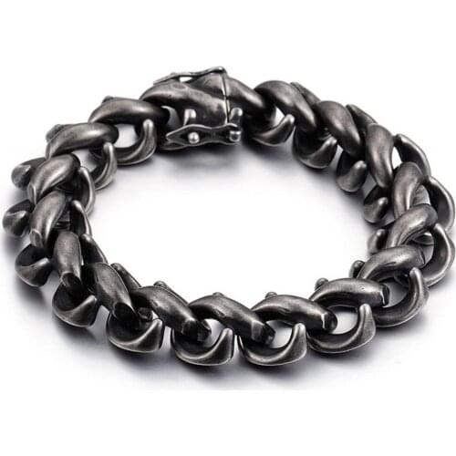 15MM Hip-hop Stainless Steel Black Brushed Gothic Link Chain Biker Jewelry Mens Unisexs Bracelet Bangle 8.66" New Year Gift