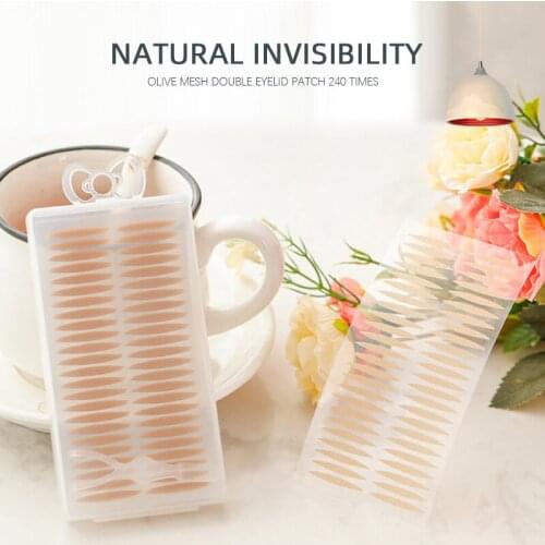 240Pcs Double Eyelid Stickers Invisible Waterproof Olive-shaped Lace Eye Lift Strips Double Eyelid Stickers Boxed Eye Tape Tools