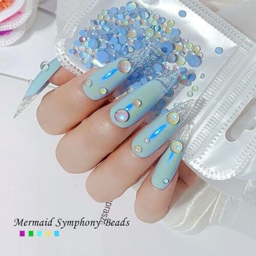 300 Pcs Mermaid Crystal Beads Nails Rhinestones Aurora Translucent Pearl Nail Art Decoration Symphony 3D Glitter Diamond Jewelry