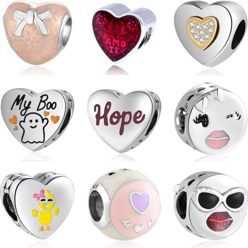Authentic S925 Bead Latin Love Heart Hope My Boo Chick Cool Style Charms fit Lady Bracelet Bangle DIY Jewelry