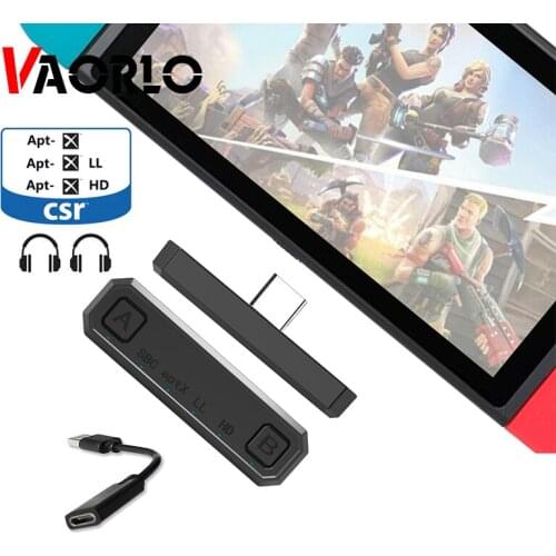 VAORLO CSR Type-C Bluetooth 5.0 Audio Transmittier APTX HD/LL USB-C Stereo Multipoint Connect Wireless Adapter For Switch/Lite