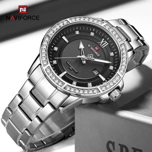 NAVIFORCE Fashion Luxury Diamonds Watches For Men Business Classic Waterproof Quartz Wristwatch Male Stainless Steel Date Clock