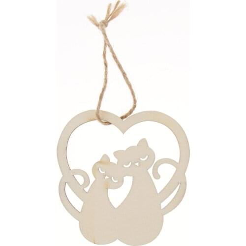 10pcs/Set Blank Heart Couple Cat Cutout Wooden Pendant Tags With Jute Twine