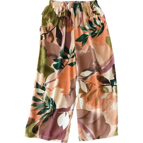 Breathable Skin-friendly Elastic Waist Straight Casual Cropped Trousers for Daily Life