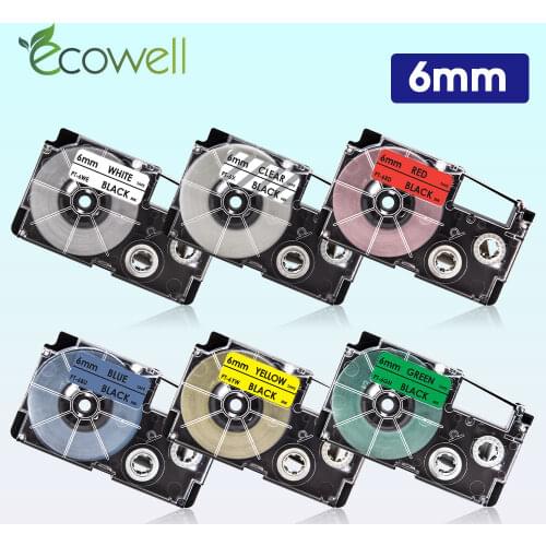 Ecowell XR-6WE XR 6WE label For Casio 6mm label tape XR-6X XR-6RD XR-6BU XR-6YW XR-6GN XR-6GD for Casio KL-60SR EZ Label Maker