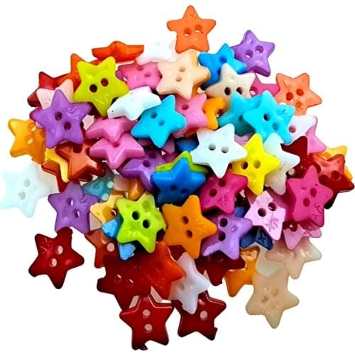 HL 12MM 50/100pcs Mixed Color Star 2 Holes Plastic Buttons Kids Apparel Sewing Accessories DIY Scrapbooking Crafts