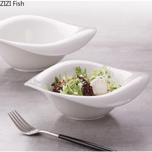 European Style Pure White Ceramic Salad Bowl Snack Dessert Bowl White Porcelain Dishes Kitchen Tableware Dining Table Decoration