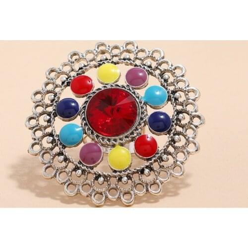 New Vintage Bohemian Geometric Finger Rings for Women Colorful Enamel Round Flower Ring Wedding Party Simple Jewelry Gift