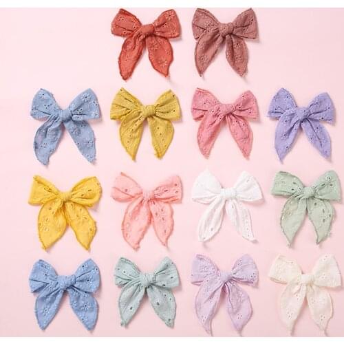 Lace embroidery hollow bow hairpin children baby hairpin spring and summer new multi-color girls word clip