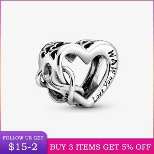 LByzHan 2020 New Authentic 925 Sterling Silver Love You Mom Openwork Heart Charm Bead Fit 3mm Bracelet DIY Jewelry Mothers Gif
