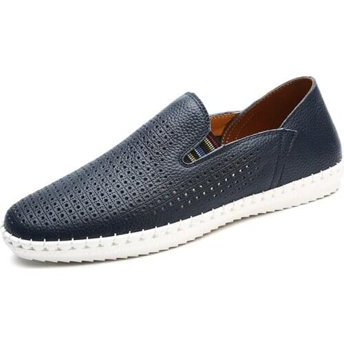 Summer New Trend Breathable Men Genuine Leather Casual Shoes Men Hole Shoes wear-resistant Driving Non-slip Board Shoes