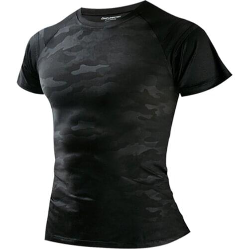 1PCS Men Quick-drying Running Training Short-sleeved Fitness T-shirt Black Camouflage Cold Fabric For Gym Riding