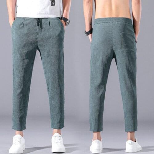 Mens Summer Thin Fashion Slim Casual Pants Sports Pants green pants Cropped Pants Pencil Pants Korean Trend joggers men 0608