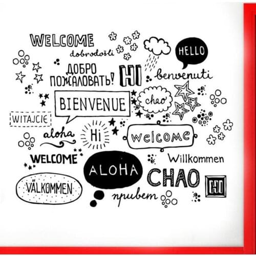 Many National Languages Welcome Wall Stickers Hello Text words Home decor for Coffee Shop Logo Vinyl Handmade Decal X123