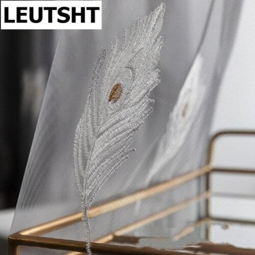 Delicate Grey Feather Curtains for Living Room Bedroom Luxury Bottom Lace Voile Window Screen Decor Balcony Sheer Curtain JK244Z
