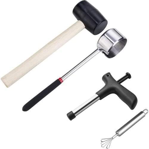 Coconut Opener Tools with Hammer Super Safe & Easy to Open Young Coconuts Food Grade Opener Rubber Mallet with Handle