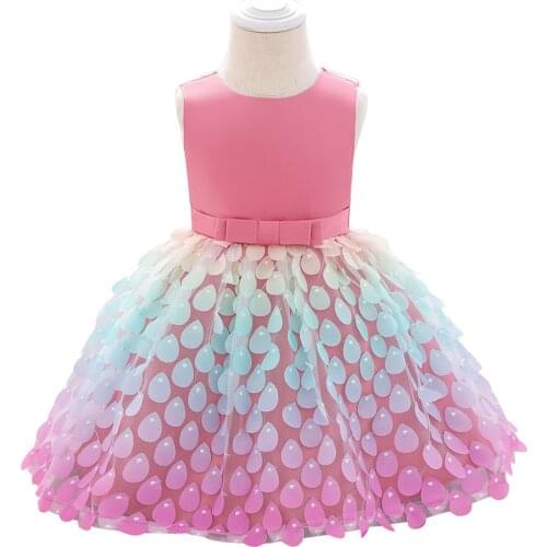 Ins Princess Mermaid Dress Petals Pettiskirt Bowknot Childrens 1st Birthday Party Dress Skirt Evening Dress Girls Floral Dress