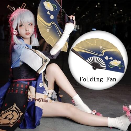 Genshin Impact Cosplay Kamisato Ayaka Folding Fan Handheld Double-Sided Paper Fan Dance Hand Fan Costume Props Cosplay Game Gift