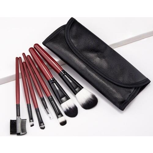 Professional 7 Pieces Red Makeup Brushes Sets Powder Foundation Blusher Eyebrow Eyeshadow Lip Eyeliner Brush Cosmetic Tool Kits