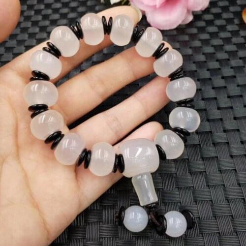 Drop Shipping Mens Agate Bracelets Bangles Natural White Chalcedony Beads Bracelets Gift for Males Fine Jewelry