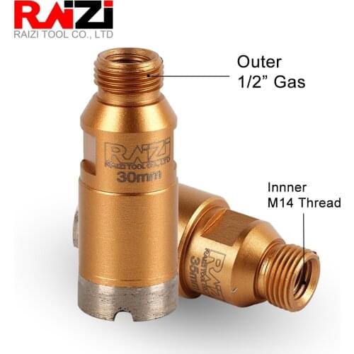 Raizi 1Pc Thin Wall CNC Diamond Core Bit For Hard Porcelain Tile Dekton Lapitec Neolith Double Screw 1/2” Gas&M14 Drilling Tool