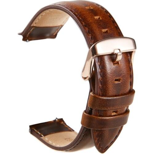 Oil Tanned Leather 22mm 20mm 18mm Watchband Quick Release Watch Band Strap Brown for Men Women compatible with Fossil