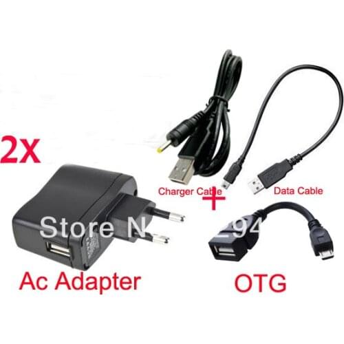 2pcs EU Plug Wall Charger Power Adapter 5V 2A USB Port + Data Cable for Prestigio Multipad 10.1 Ultimate Tablet PC PMP7100D3GDUO