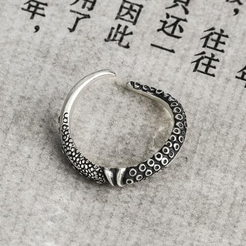 Vintage 100% 925 Pure Sterling Silver Octopus Tentacle Open Size Tail Rings Allergy Free Punk Jewelry Lowest Factory Price