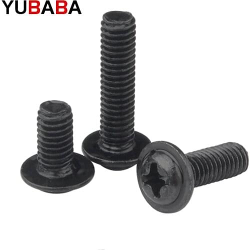 20PCS M2 M2.5 M3 M4 M5 M6 DIN967 Black Cross recessed pan head screws with collar For Computer Floppy DVD ROM Motherboard