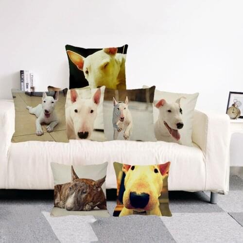 XUNYU Cute Pet Dog Cushion Cover Bull Terrier Pillowcase Linen Throw Pillowcase for Sofa Car Decor Throw Pillowcase 45x45cm