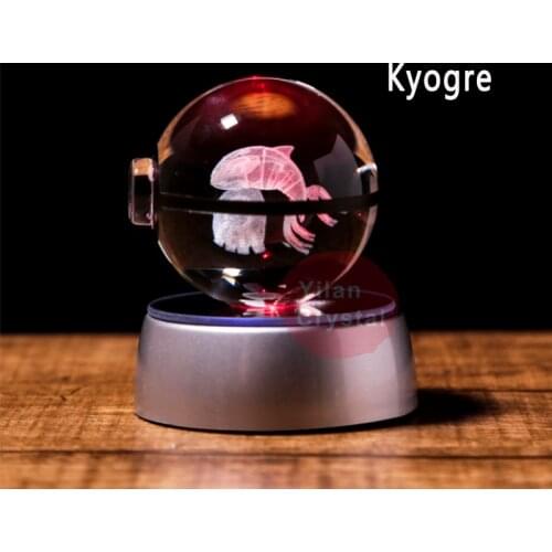 Japan Anime Hot Pokemon Figure Doll Toys Kyogre Crystal Poke Ball with LED Light Toys for Kids